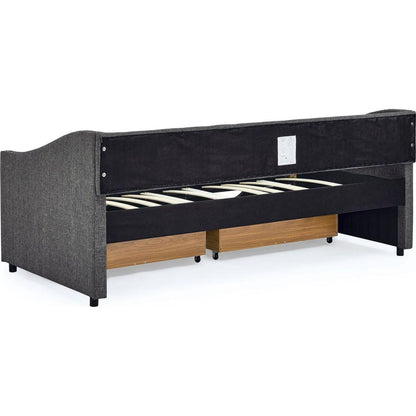 Twin Size Daybed with Drawers Upholstered Tufted Sofa Bed, with Button on Back and Copper Nail on Waved Shape Arms(81.5"x4"x30.5")