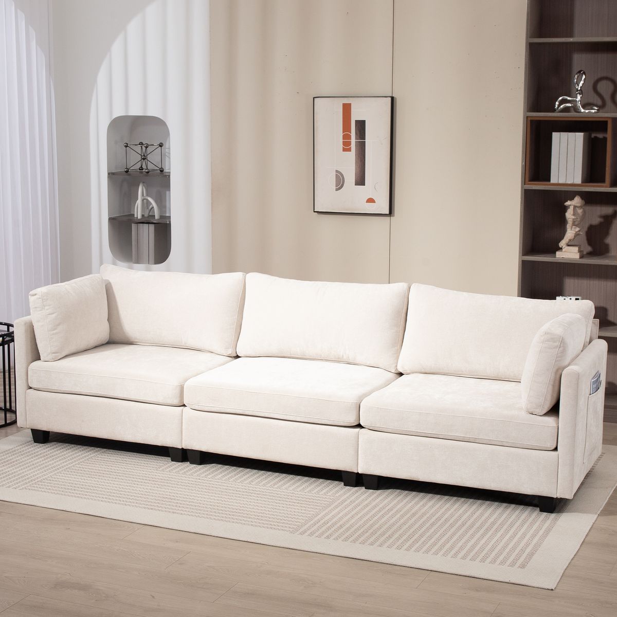 111.42*32.28' XXXL 3-Seater Chenille Deep Sofa,Comfy 3-Seater Chenille Fabric Couch,Conforms to body curves,Cloud-soft sitting,with ultra-soft cushions&Side Pocket for Living Room,Apartment,Office.