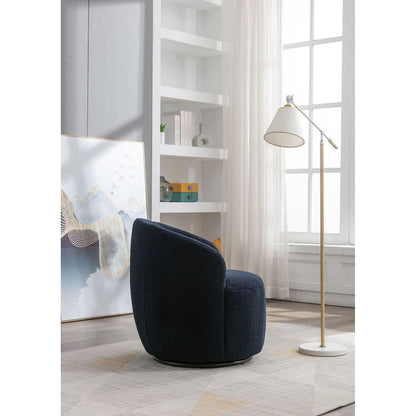 Teddy Fabric Swivel Accent Armchair Barrel Chair With Black Powder Coating Metal Ring,Dark Blue