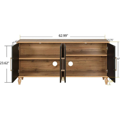 Carved Flower Door Large Storage Cabinet With Metal Handle Suitable For Living Room, Kitchen, Entryway(NATURAL WOOD) - Streamdale Furniture