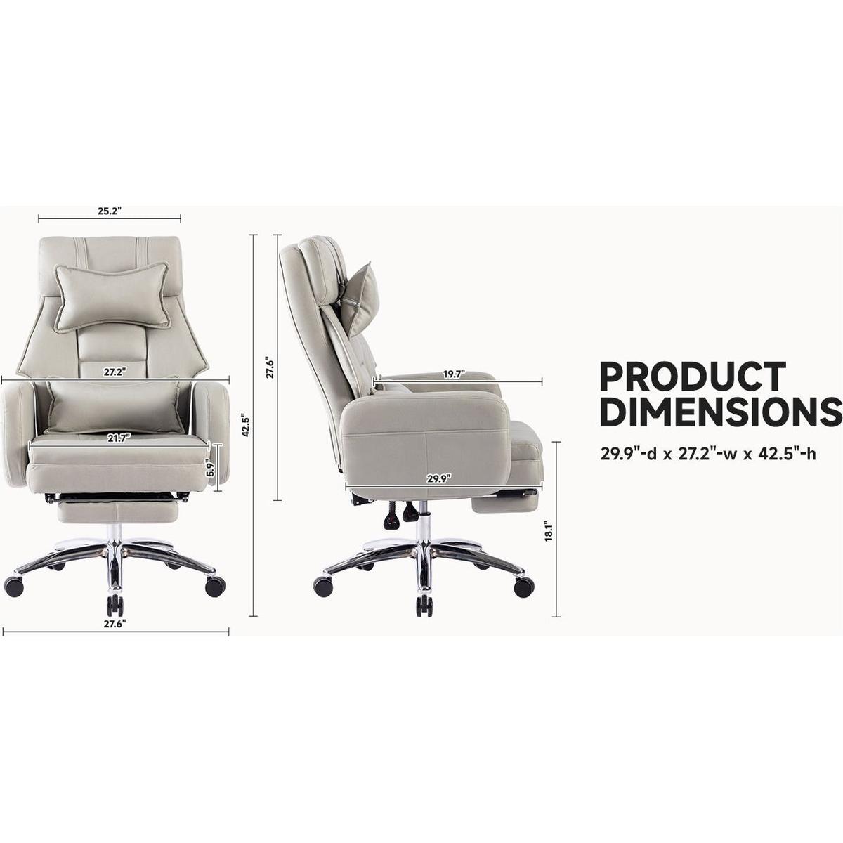 Swivel Ergonomic Office Chair, Technology Leather High Back Office Chair with Lumbar Support Headrest, Sedentary Comfortable Boss Chair, 155 Reclining Computer Chair (Color : Grey)