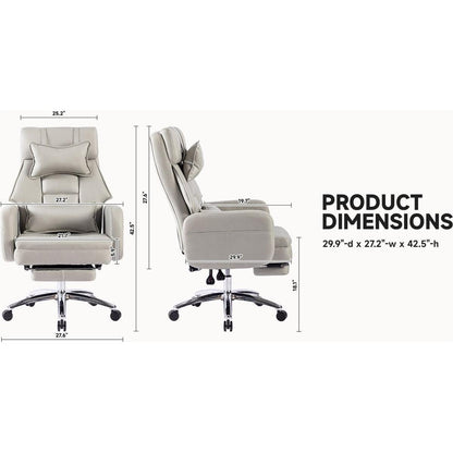 Swivel Ergonomic Office Chair, Technology Leather High Back Office Chair with Lumbar Support Headrest, Sedentary Comfortable Boss Chair, 155 Reclining Computer Chair (Color : Grey)