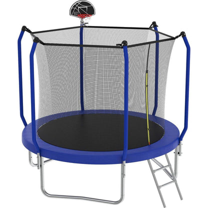 8FT Trampoline with Basketball Hoop, ASTM Approved Reinforced Type Outdoor Trampoline with Enclosure Net