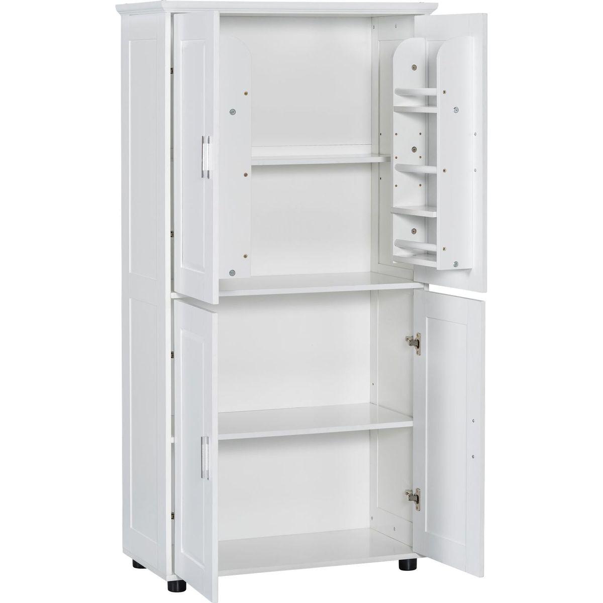 Tall and Wide Bathroom Floor Storage Cabinet, Bathroom Storage Unit, Freestanding Cabinet with 4 Doors, Adjustable Shelves, White