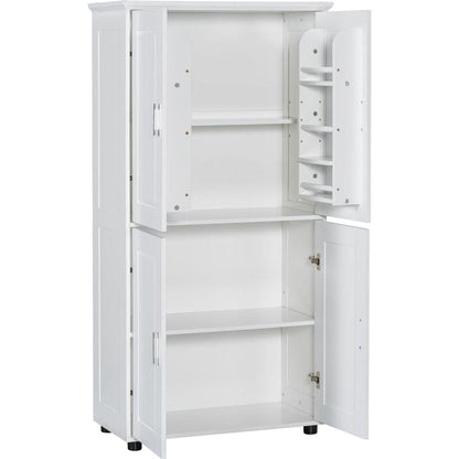 Tall and Wide Bathroom Floor Storage Cabinet, Bathroom Storage Unit, Freestanding Cabinet with 4 Doors, Adjustable Shelves, White