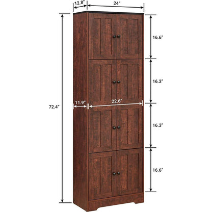 Tall Storage Cabinet with 8 Doors and 4 Shelves, Wall Storage Cabinet for Living Room, Kitchen, Office, Bedroom, Bathroom, Walnut