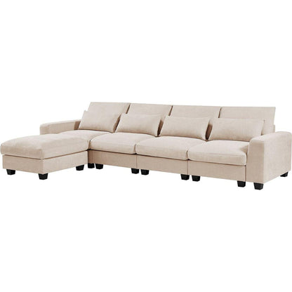 Modern Large L-Shape Feather Filled Sectional Sofa, Convertible Sofa Couch with Reversible Chaise for Living Room