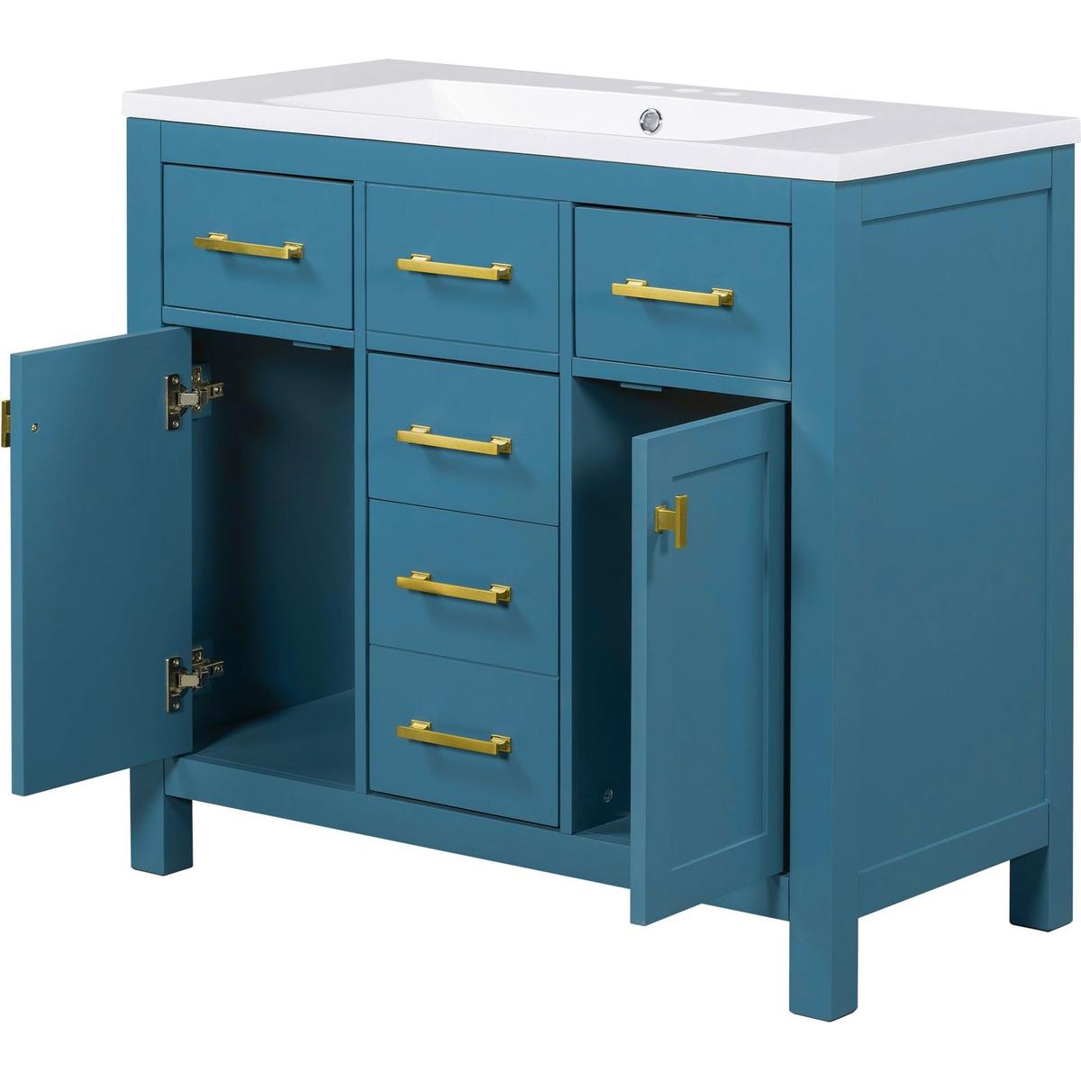 36" Bathroon Vanity with Resin Sink Combo Set,Modern Freestanding Single Bathroom Cabinet with 4 Drawers & 2 Cabinets,Storage Cabinet for Bathroom, Solid Wood Frame Vanity Set, Blue