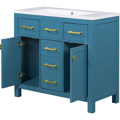 36" Bathroon Vanity with Resin Sink Combo Set,Modern Freestanding Single Bathroom Cabinet with 4 Drawers & 2 Cabinets,Storage Cabinet for Bathroom, Solid Wood Frame Vanity Set, Blue