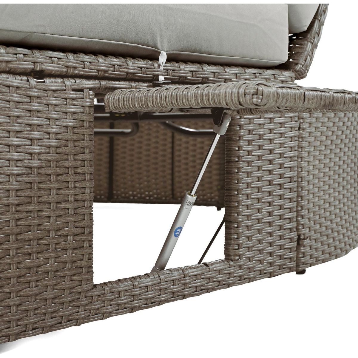 Outdoor Sun Bed Patio 2-Person Daybed with Cushions and Pillows, Rattan Garden Reclining Chaise Lounge with Adjustable Backrests and Foldable Cup Trays for Lawn,Poolside, Gray