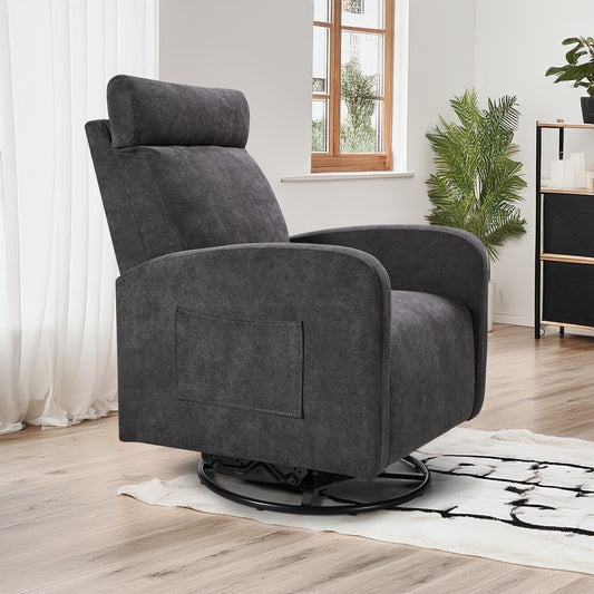 Swivel Upholstered Manual Recliner Chair Theater Recliner Sofa 360 Degree Nursery Glider Rocker for Living Room, Dark Coffee