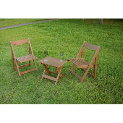 HIPS Material Outdoor Bistro Set Foldable Small Table and Chair Set with 2 Chairs and Rectangular Table, Teak