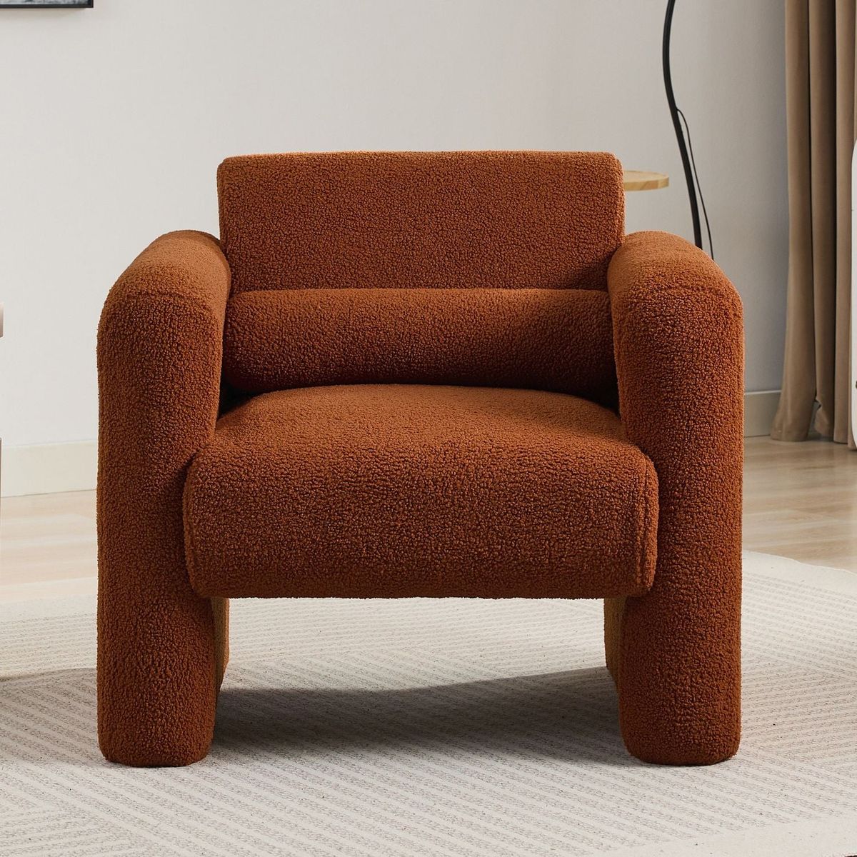 Modern Accent Chair Lambskin Sherpa Fabric Upholstered Comfy Reading Arm Chair Soft Padded Armchair with Back and Pillow for Living Room Bedroom Reception Waiting Room Office,Burnt Orange