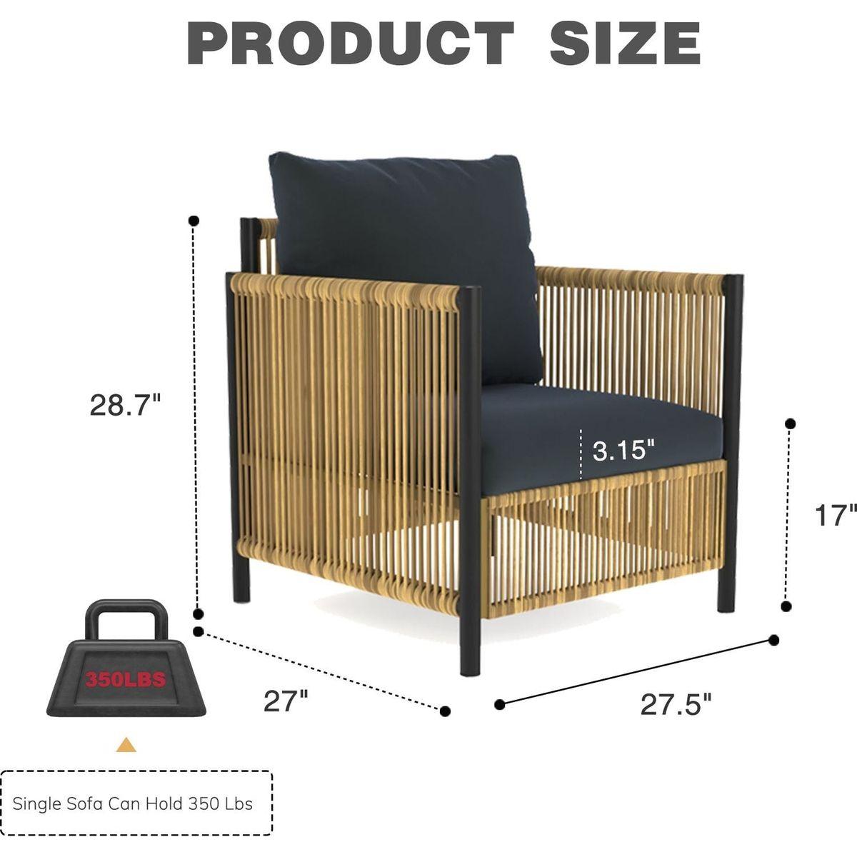 New Comming Patio 6 Pieces Brown PE Wicker Sofa Set with Grey Cushion