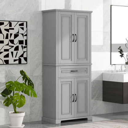 Bathroom Storage Cabinet with Doors and Drawer, Multiple Storage Space, Adjustable Shelf, Grey