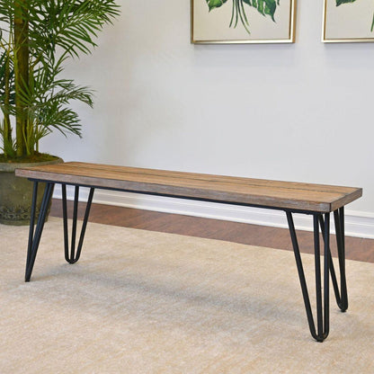Aryven Industrial Wood Dining Bench, Rustic Dark Pine Finish