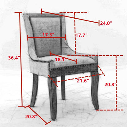 Ultra Side Dining Chair,Thickened fabric chairs with neutrally toned solid wood legs,Bronze nail head,Set of 2,Wine Red,Burgundy
