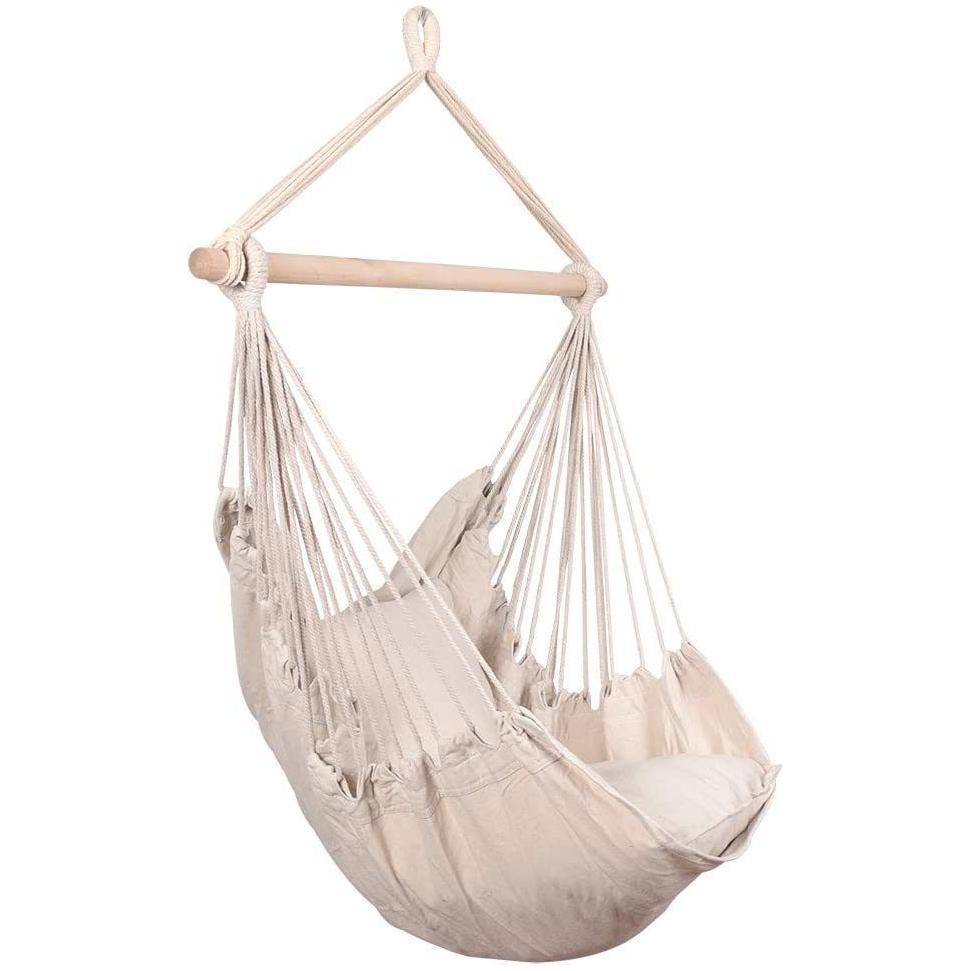 Hammocks Hanging Rope Hammock Chair Swing Seat with Two Seat Cushions and Carrying Bag, Natural