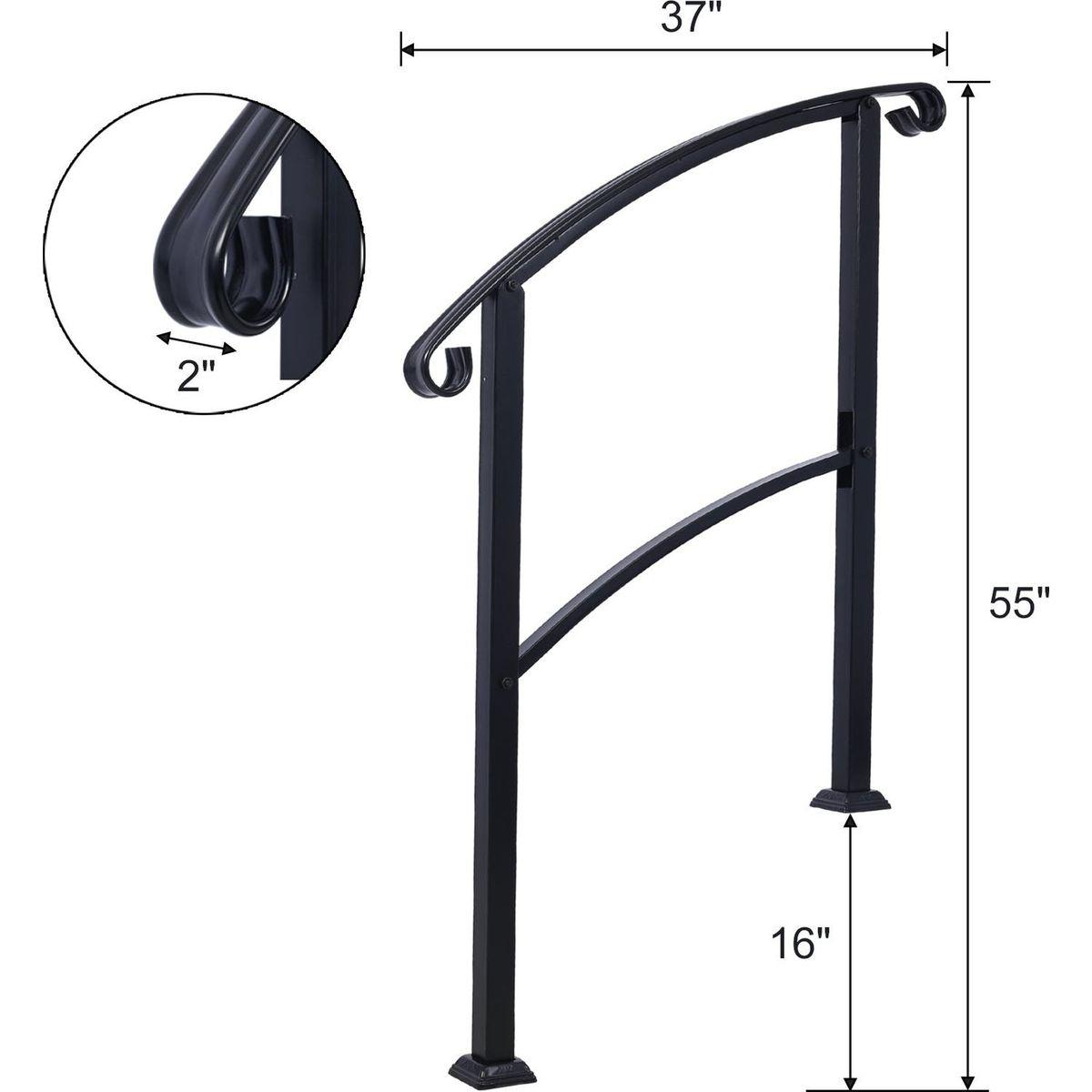 Handrails for Outdoor Steps, Fit 1 or 3 Steps Outdoor Stair Railing, White Wrought Iron Handrail, Flexible Front Porch Hand Rail, Transitional Handrails for Concrete Steps or Wooden Stairs