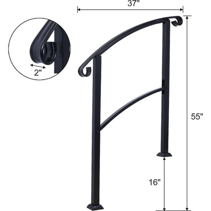 Handrails for Outdoor Steps, Fit 1 or 3 Steps Outdoor Stair Railing, White Wrought Iron Handrail, Flexible Front Porch Hand Rail, Transitional Handrails for Concrete Steps or Wooden Stairs