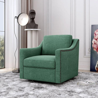 360 Degree Swivel Armchair Cotton linen skin-friendly fabric Ergonomic design Brass nail decorative armchair Living room chairs Bedroom chairs Living room chairs Black legs Suitable for indoor homes