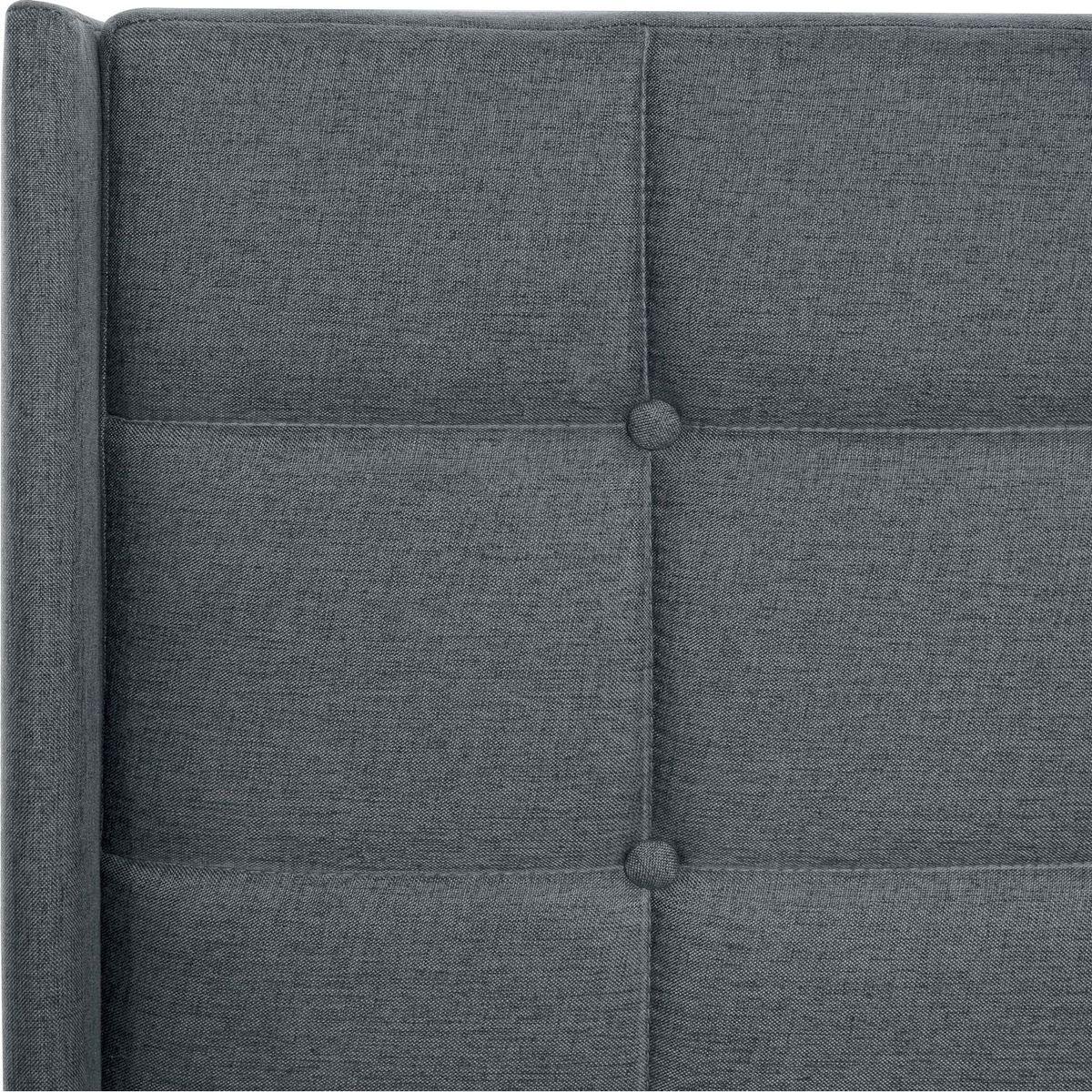 Queen Size Upholstered Platform Bed Frame with Modern Button Tufted Linen Fabric Headboard, No Box Spring Needed, Wood Slat Support, Easy Assembly, Drak Grey