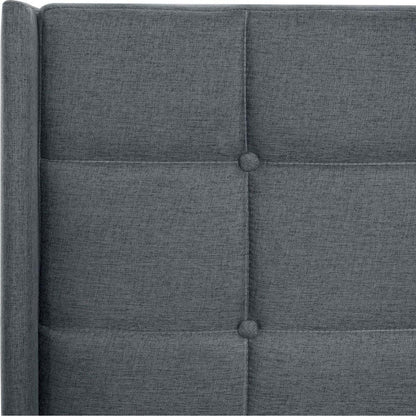 Queen Size Upholstered Platform Bed Frame with Modern Button Tufted Linen Fabric Headboard, No Box Spring Needed, Wood Slat Support, Easy Assembly, Drak Grey
