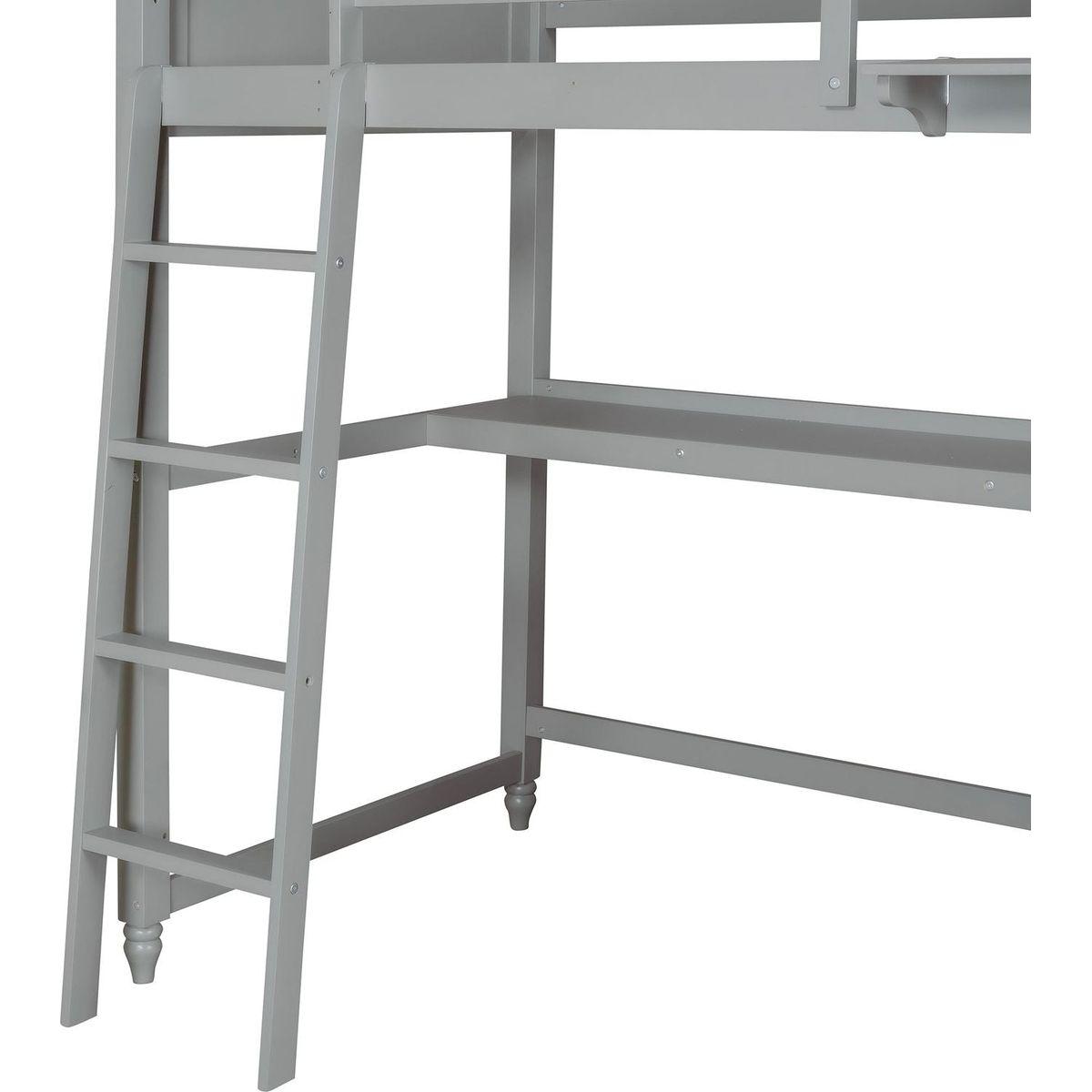 Twin size Loft Bed with Drawers and Desk, Wooden Loft Bed with Shelves - Gray