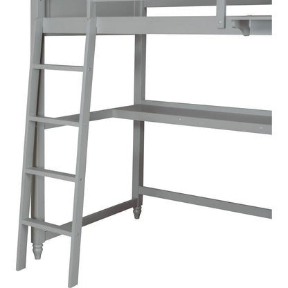 Twin size Loft Bed with Drawers and Desk, Wooden Loft Bed with Shelves - Gray