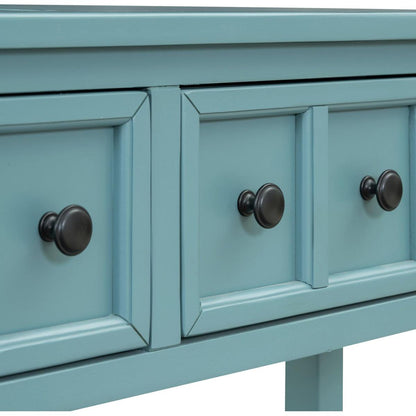 Rustic Entryway Console Table, 60" Long Sofa Table with two Different Size Drawers and Bottom Shelf for Storage (Turquoise Green)