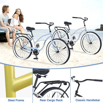 Single Speed Bicycles 26"Inch,Steel Frame, Wide Wheels for Stability, Rear Coaster Brakes,Multiple Colors Men's Beach Cruiser Bike