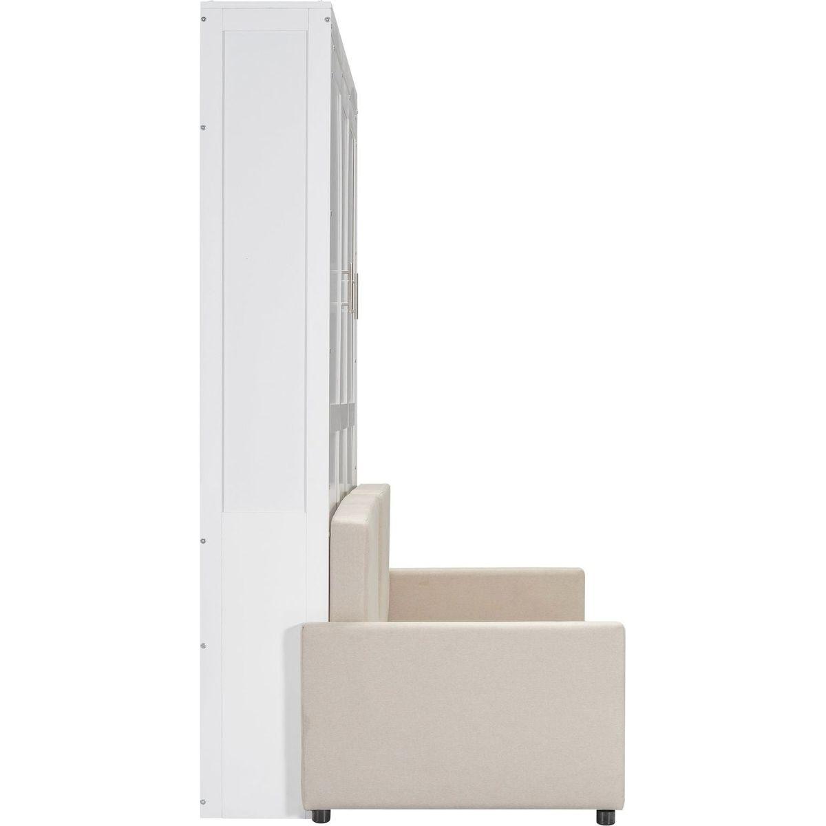 Queen Size Murphy Bed Wall Bed with Cushion, White