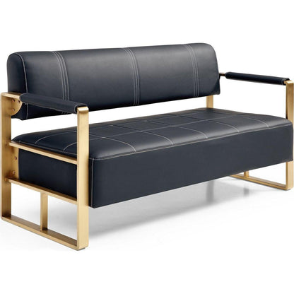 57.9" Width Modern Upholstery Faux Bonded Leather Loveseat Sofa for Living Room Accent Love Seats for Small Spaces 2 Seater Couch Sofa Office Apartment Studio Furniture with Golden Metal Arms,Black