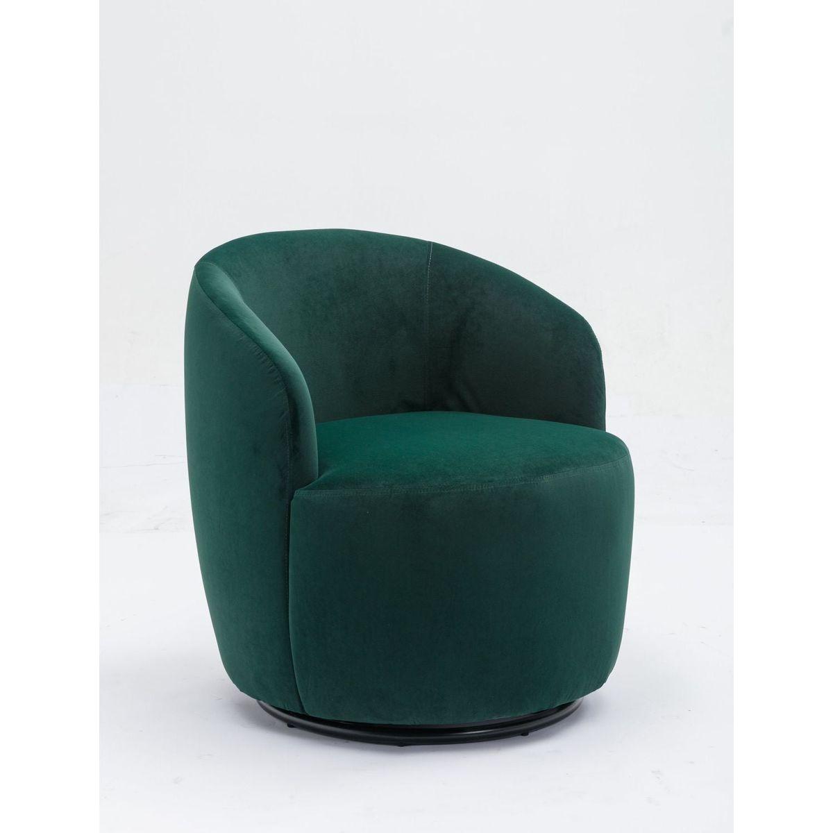 Velvet Fabric Swivel Accent Armchair Barrel Chair With Black Powder Coating Metal Ring,Green