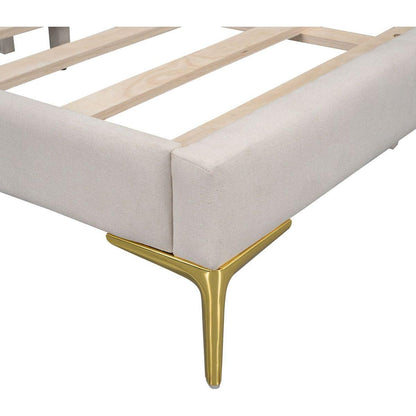 Full Size Upholstered Daybed with Headboard and Armrest, Support Legs, Beige