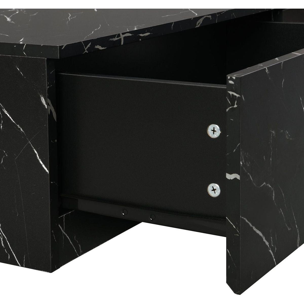 TV Stand with Faux Marble and Walnut Wood Grain Finish for TVs up to 88", Modern Free-Combination Entertainment Center with 4 Storage Drawers for Living Room, Black