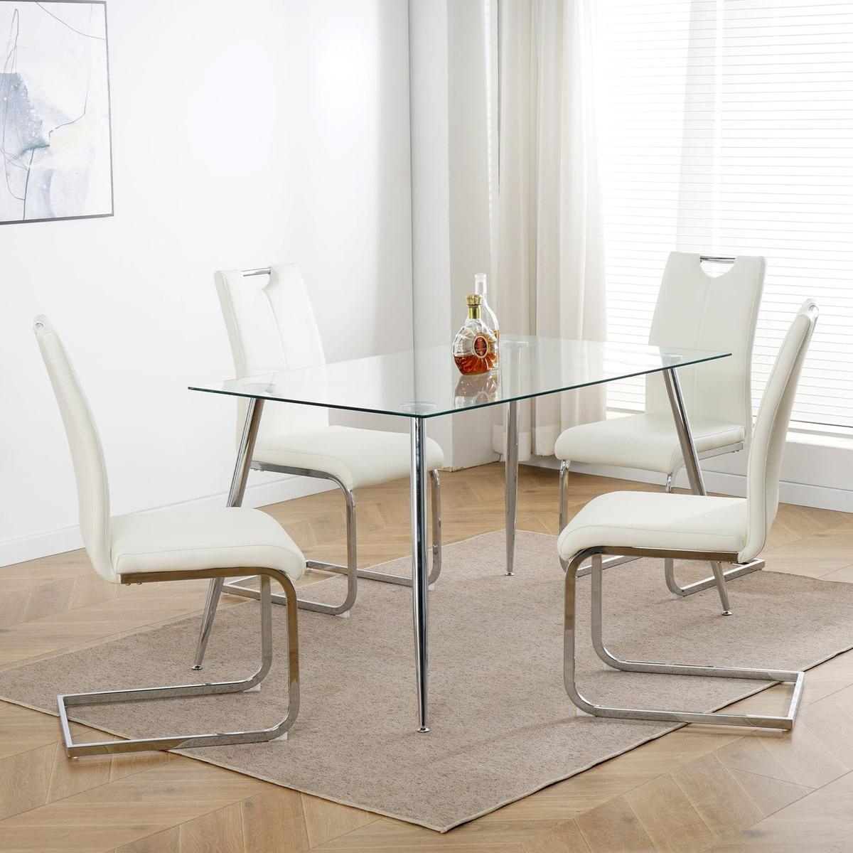 Modern Dining Chairs with Faux Leather Padded Seat Dining Living Room Chairs Upholstered Chair with Chrome Metal Legs Design for Kitchen, Living, Bedroom, Dining Room Side Chairs Set of 4