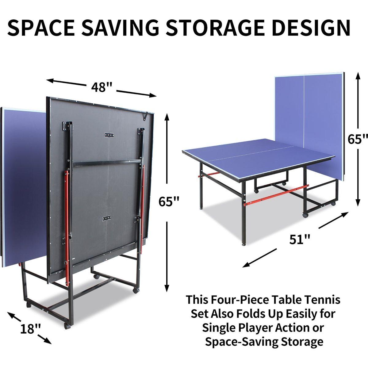 8ft Mid-Size Table Tennis Table Foldable & Portable Ping Pong Table Set for Indoor & Outdoor Games with Net, 2 Table Tennis Paddles and 3 Balls