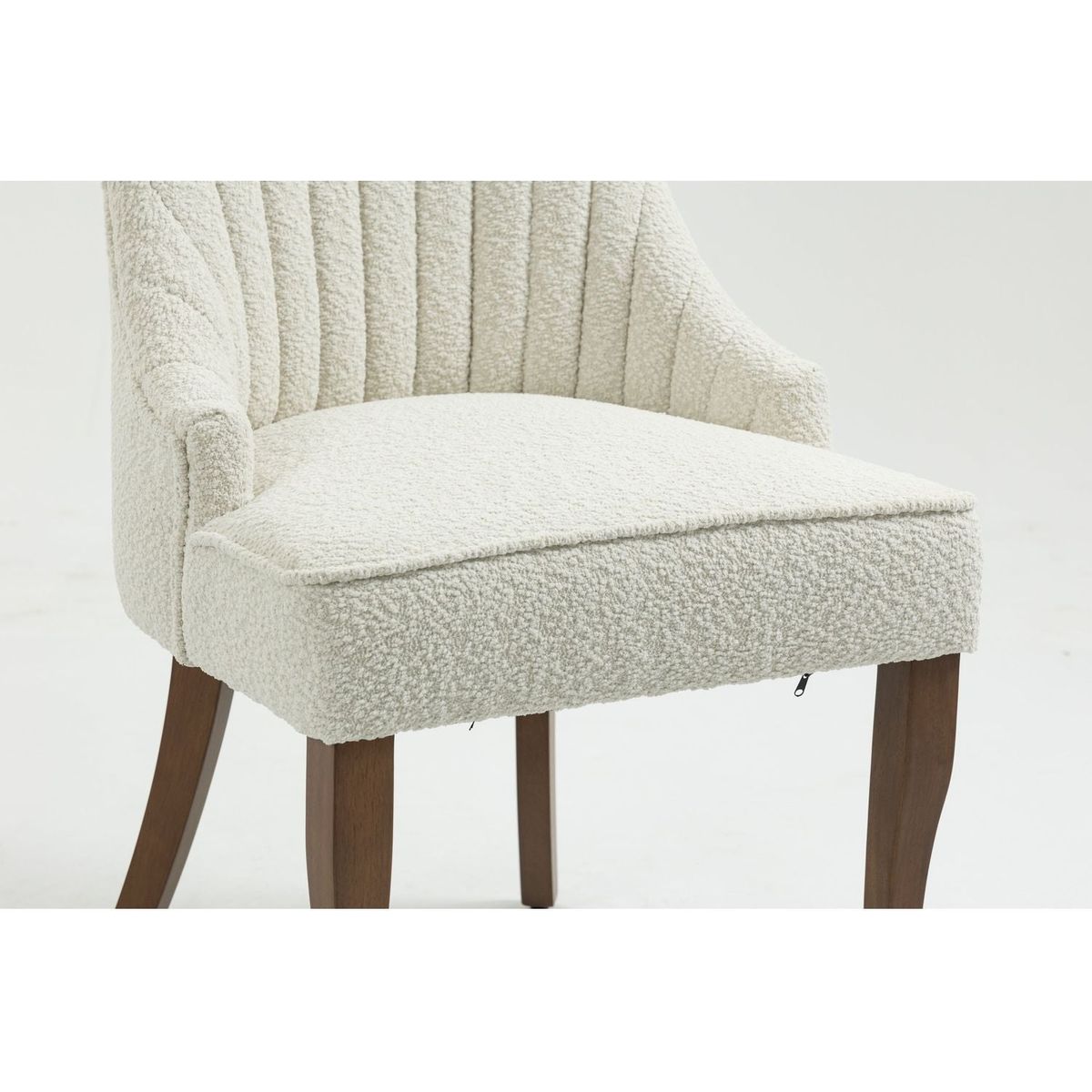 Exquisite White Boucle Upholstered Strip Back Dining Chair with Solid Wood Legs 2 Pcs