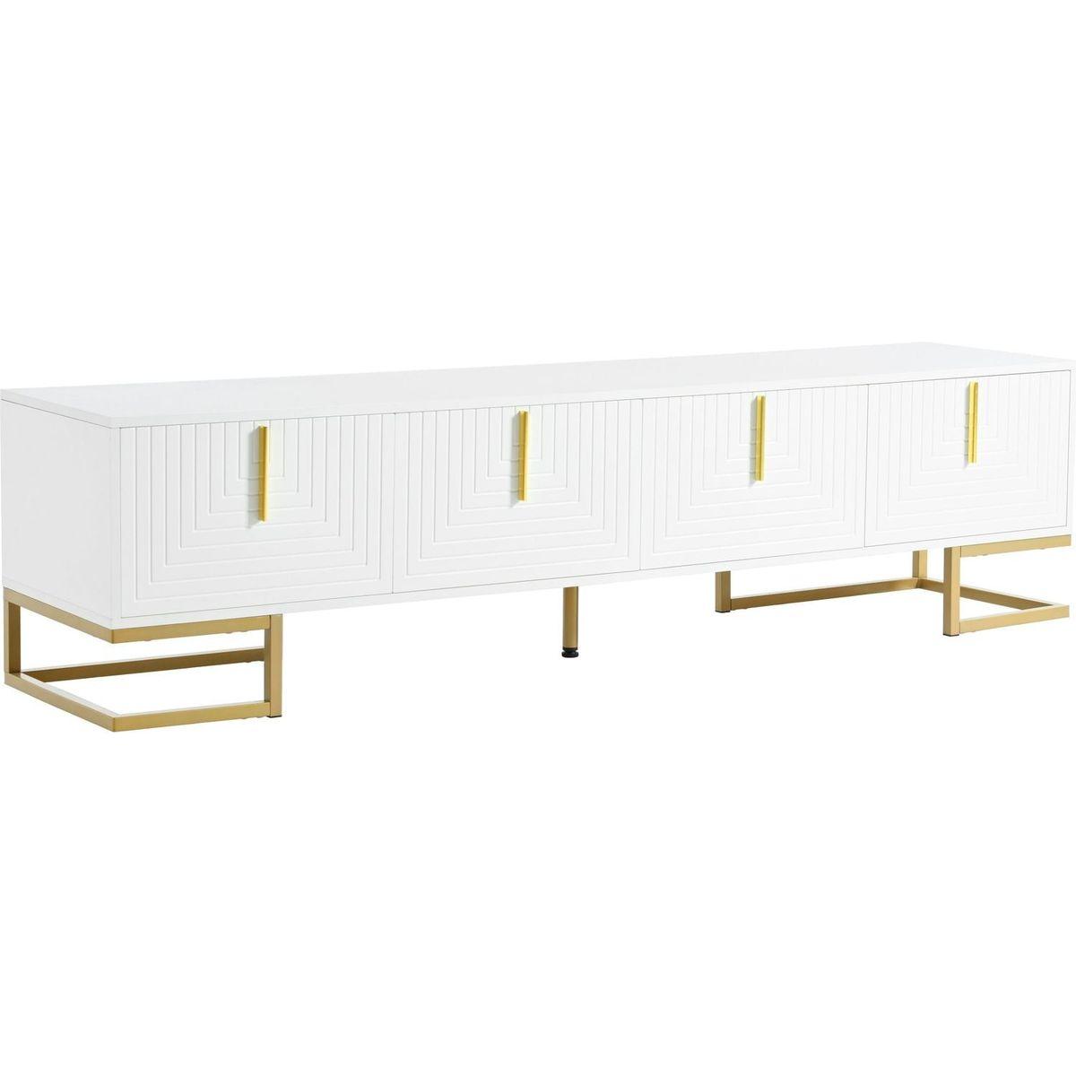 Modern TV Stand with Metal Legs and Gold Handles for TVs Up to 80", Media Console Table with Cabinets and Adjustable Shelves, Luxury TV Cabinet with Geometric Lines for Living Room, White