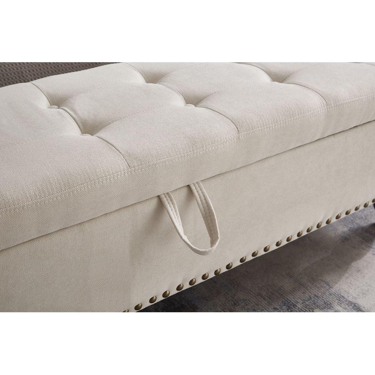 59" Bed Bench Ottoman with Storage Beige Fabric