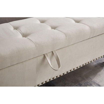 59" Bed Bench Ottoman with Storage Beige Fabric