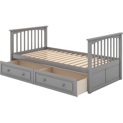 Twin over Twin Bunk Bed with Drawers, Convertible Beds, Gray