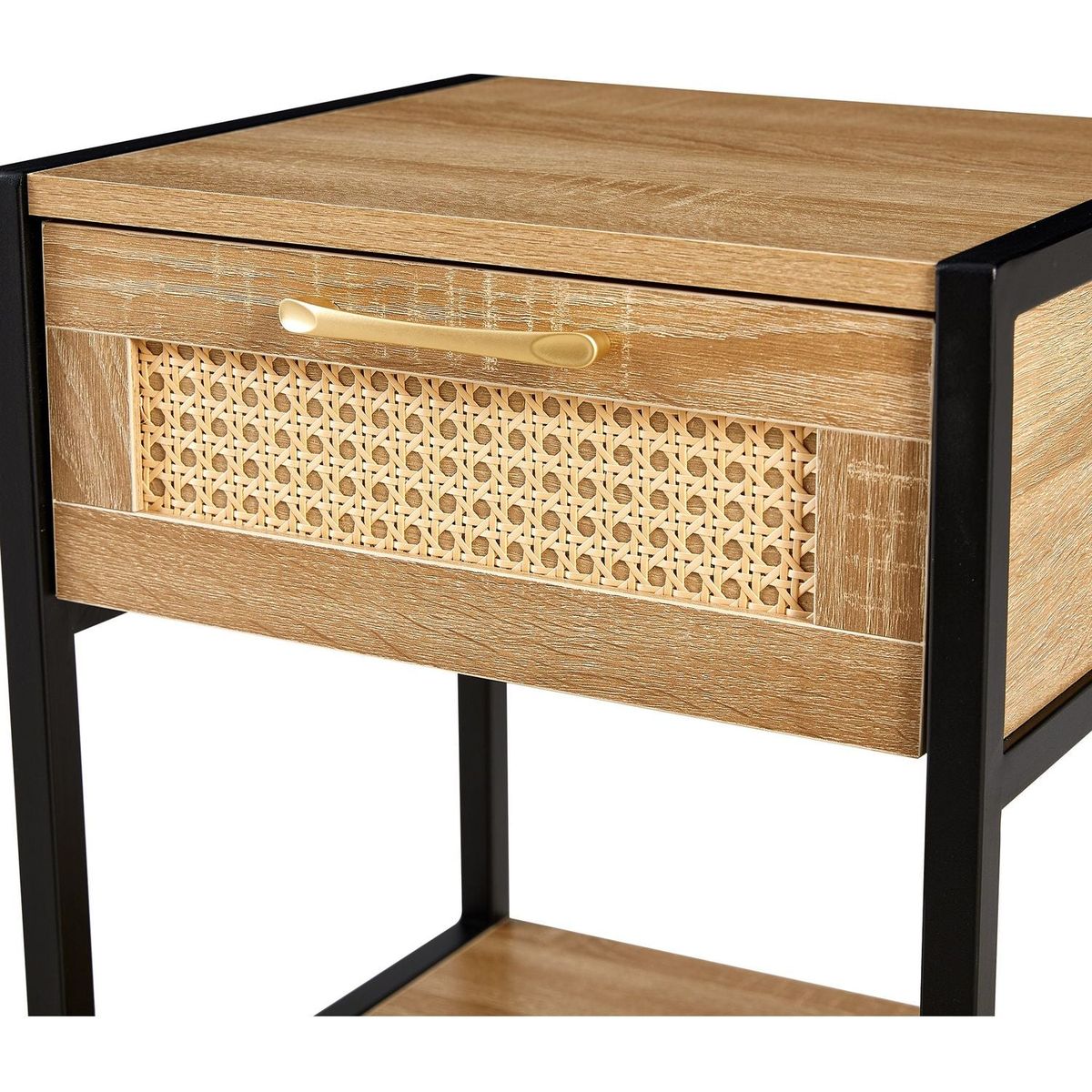 15.74" Rattan End table with drawer, Modern nightstand, metal legs,side table for living room, bedroom,natural(1 pc)