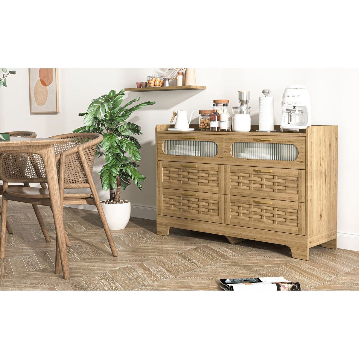 Wood 6 Drawer Dresser for Bedroom, Large Double Dresser with Wide Drawers, Modern Chest of Drawers,Storage Organizer Dresser,Nursery Dresser,for Living Room, Hallway, Bedroom, Kids Bedroom