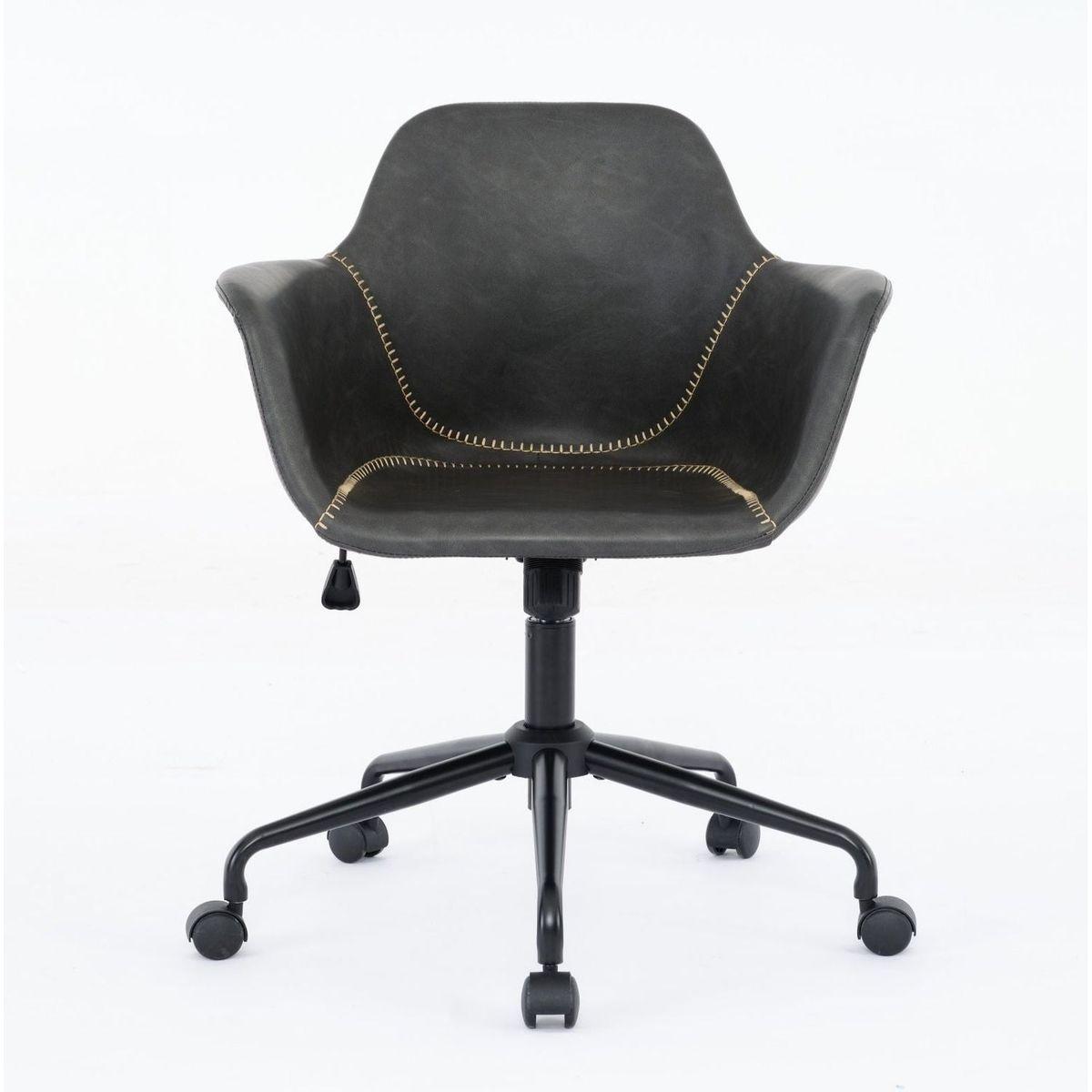 Mid-Century Modern Office Chair,Rolling Swivel Height Adjustable Ergonomic Chair with Frame/Arms ,Back Support Home Desk Chair for Living Room,Studying (Black)