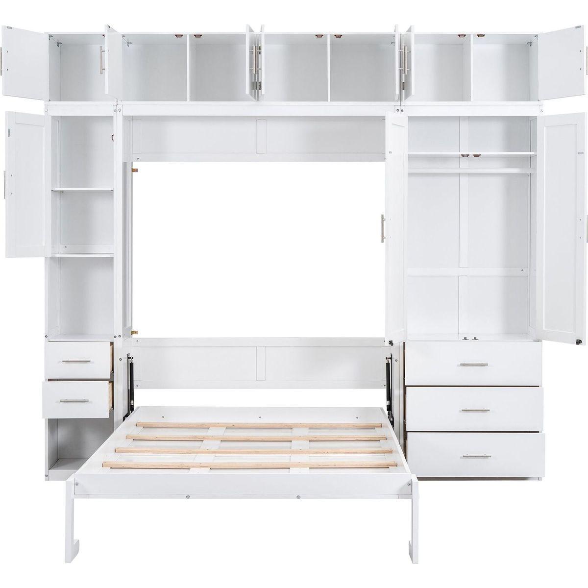 Full Size Murphy Bed with Lockers and Wardrobes, With installation video, White