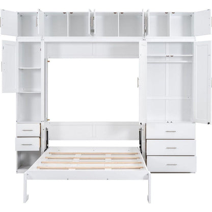 Full Size Murphy Bed with Lockers and Wardrobes, With installation video, White