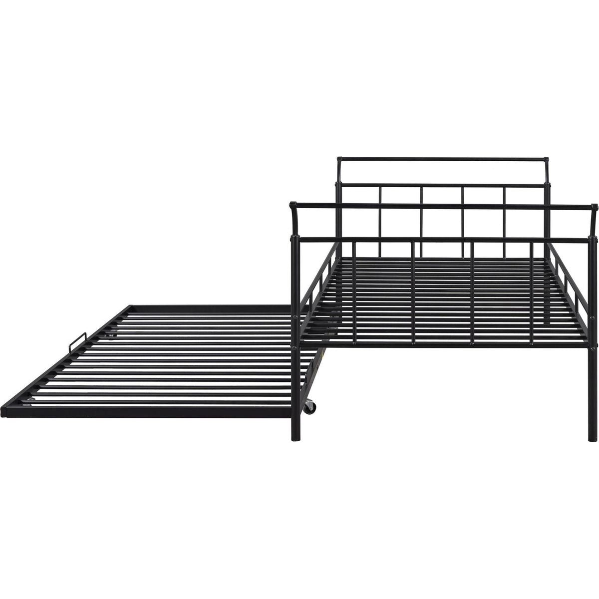 Twin Size Metal Daybed with Curved Handle Design and Twin Size Trundle, Black