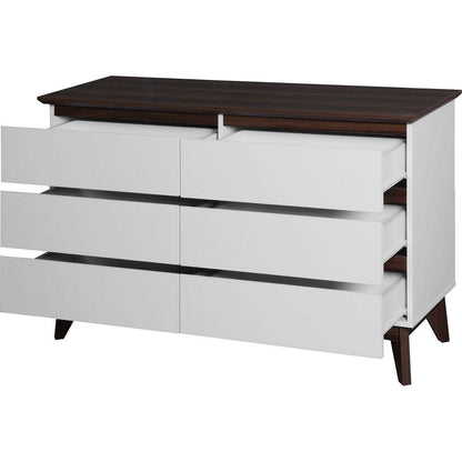 6-Drawer Double Dresser with Wide Drawers,White Dresser for Bedroom, Wood Storage Chest of Drawers for Living Room Hallway Entryway, 47.2" W x 15.74" D x 30 .7"H